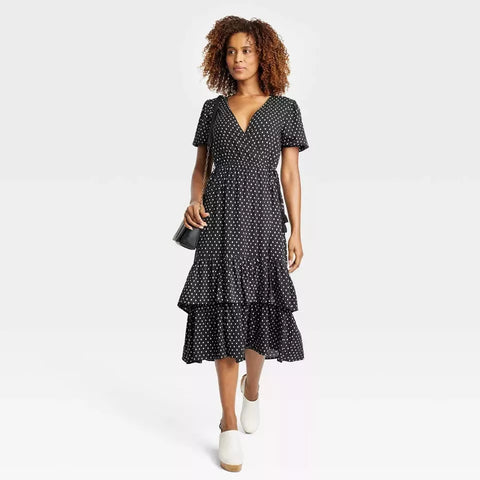 Knox Rose Women's Black Short Sleeve Wrap Dress | Knox Rose In Lebanon