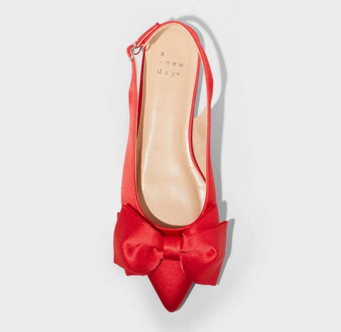 A New Day Women's Red Shelby Bow Slingback Ballet with Memory Foam Insole Flats |A New Day In Lebanon