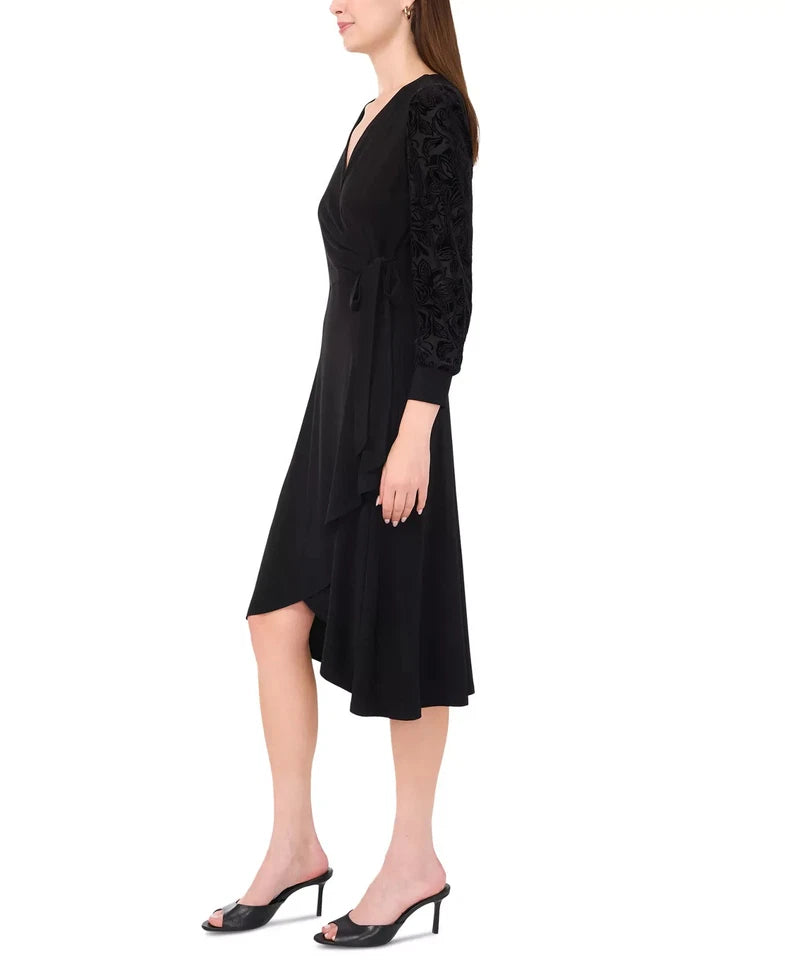 Sam & Jess Women's Black Dress Contrast-Sleeve Faux-Wrap  | Sam & Jess  in Lebanon