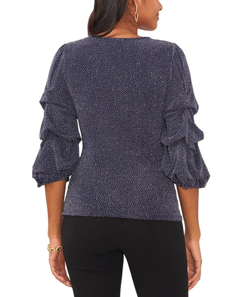Msk Women’s Navy Glitter-Knit Tiered-Sleeve Surplice Blouses | Msk In Lebanon