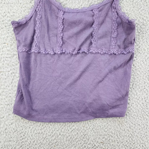 Hippie Rose Women's Purple Lace-Trim Ribbed Camisole Sleeveless Blouse | Hippie Rose In Lebanon