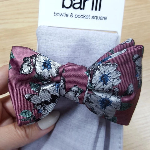 BAR III Men's Mauve Dusty Wine Floral Bow Tie + Gray Solid Pocket Square Set| BAR III  In Lebanon (Copy) (Copy)