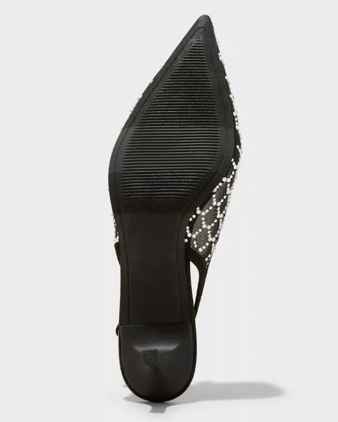A New Day Women's Black Gigi Embellished Slingback Kitten Heels | A New Day In Lebanon