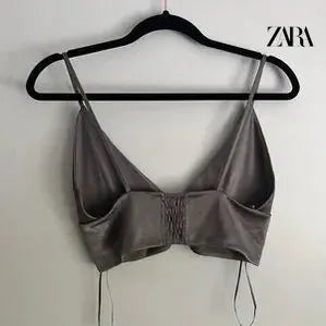 Zara Women's Grey Satin Crop Top | Zara in Lebanon