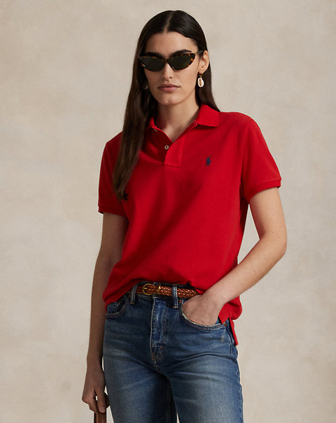 Polo Ralph Lauren Women Red Iconic Classic Fit Mesh Polo T-shirt | Polo Ralph Lauren In Lebanon
