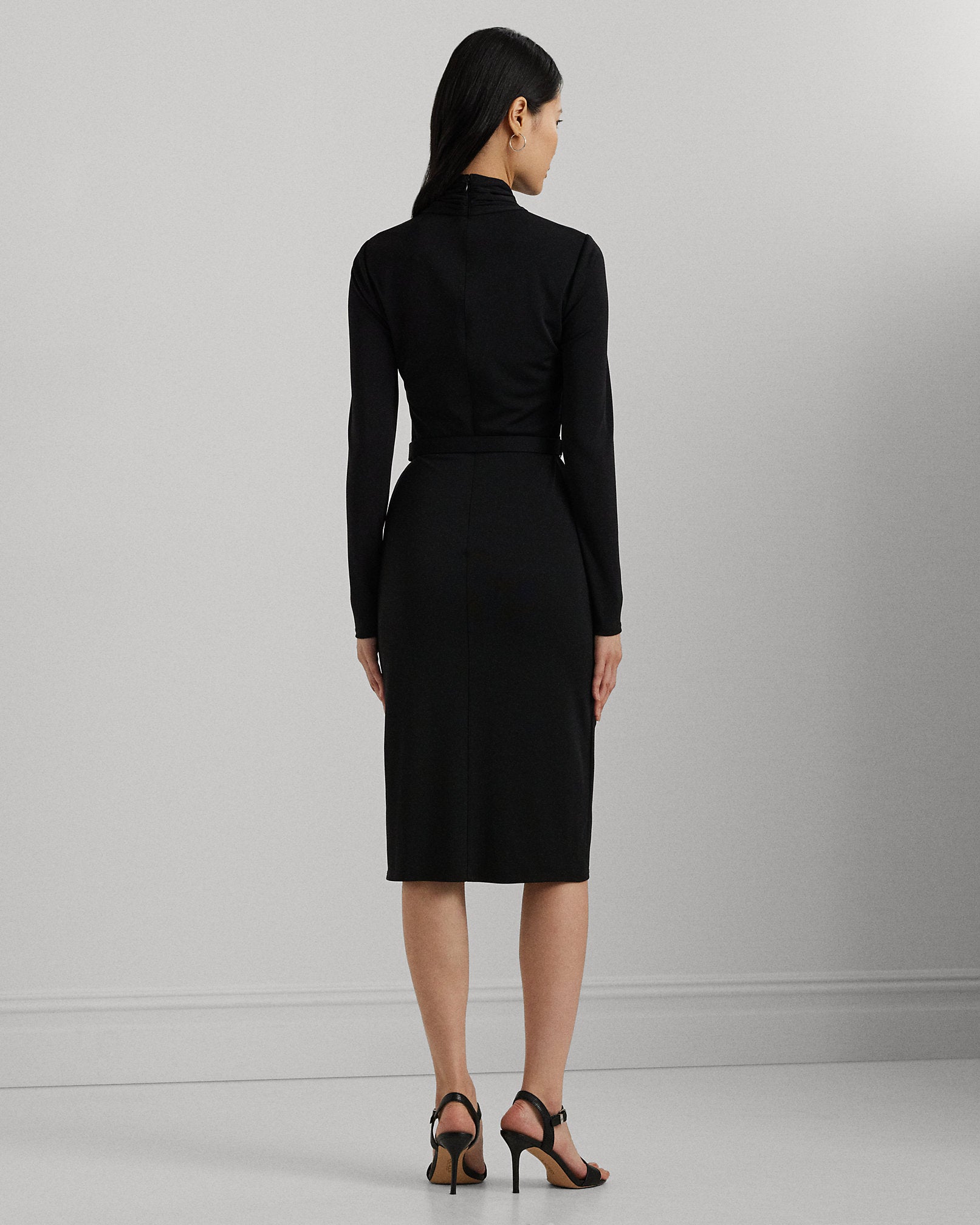 Lauren Ralph Lauren Women's Black Belted Mockneck Jersey Dress | Lauren Ralph Lauren In Lebanon