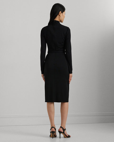 Lauren Ralph Lauren Women's Black Belted Mockneck Jersey Dress | Lauren Ralph Lauren In Lebanon