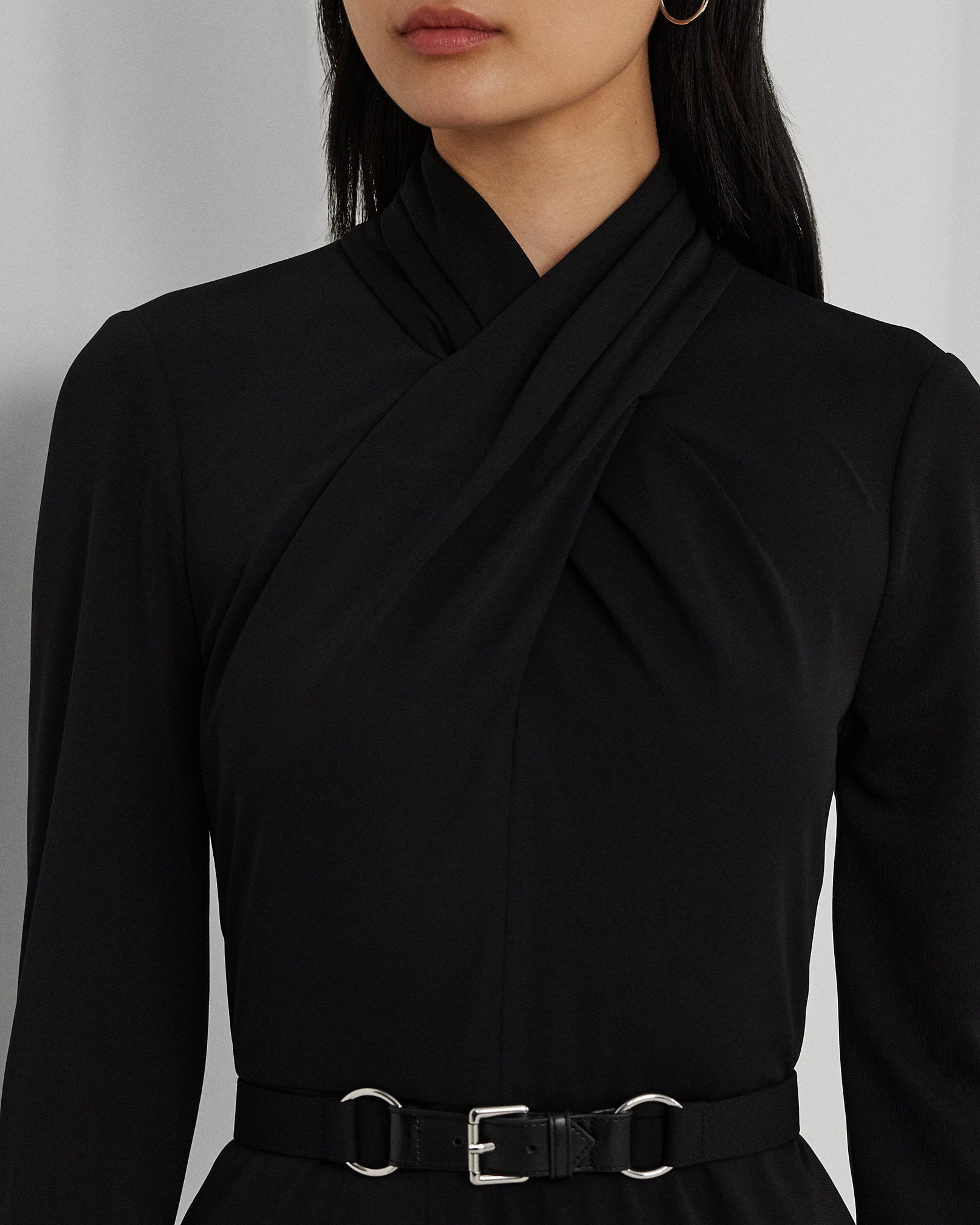 Lauren Ralph Lauren Women's Black Belted Mockneck Jersey Dress | Lauren Ralph Lauren In Lebanon