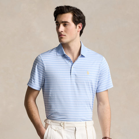 Polo Ralph Lauren Men's Blue & White Striped Classic-fit Performance Polo T-Shirt |Polo Ralph Lauren In Lebanon