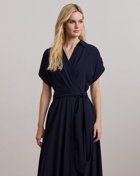 Lauren Ralph Lauren Women's Navy Belted Crepe Dress | Lauren Ralph Lauren In Lebanon