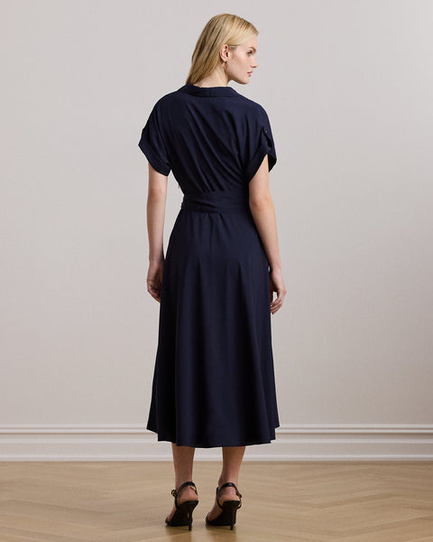 Lauren Ralph Lauren Women's Navy Belted Crepe Dress | Lauren Ralph Lauren In Lebanon