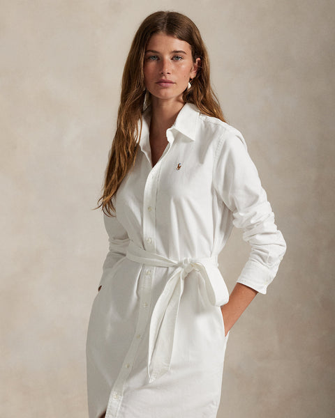 Polo Ralph Lauren Women's White Belted Cotton Oxford Shirtdress | Polo Ralph Lauren In Lebanon