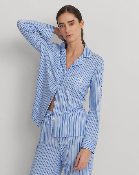 Lauren Ralph Lauren Women's Blue Striped Notch Collar Pajama Set |Lauren Ralph Lauren In Lebanon