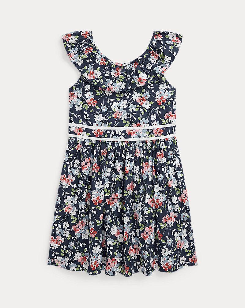 Polo Ralph Lauren Girl's Navy Floral Ruffled Cotton Poplin Shirtdress |Polo Ralph Lauren In Lebanon