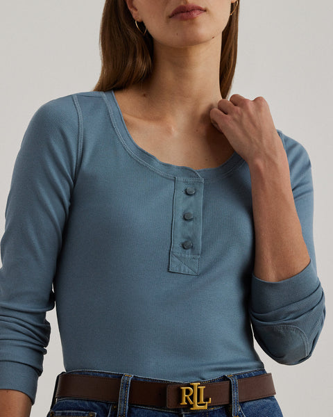 Lauren Ralph Lauren  Women's Dusk Blue Stretch Cotton Long-Sleeve Blouse   | Lauren Ralph Lauren in Lebanon