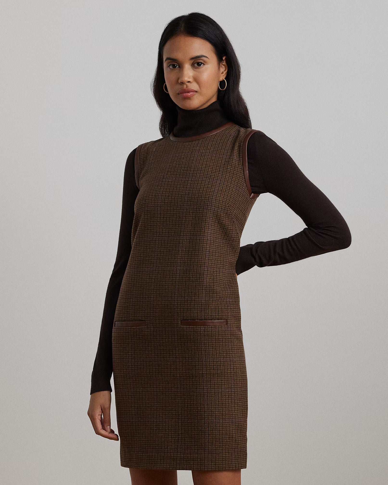 Lauren Ralph Lauren Women's Brown Checked Wool-Blend Shift Dress | Lauren Ralph Lauren In Lebanon