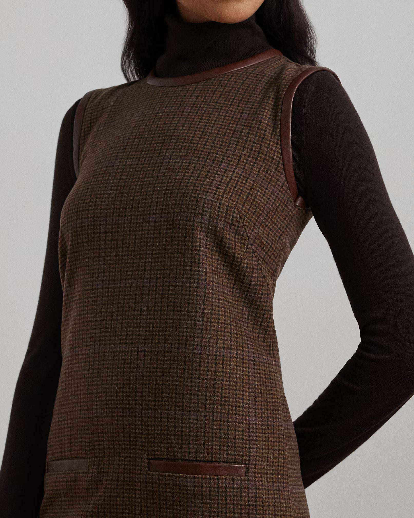 Lauren Ralph Lauren Women's Brown Checked Wool-Blend Shift Dress | Lauren Ralph Lauren In Lebanon