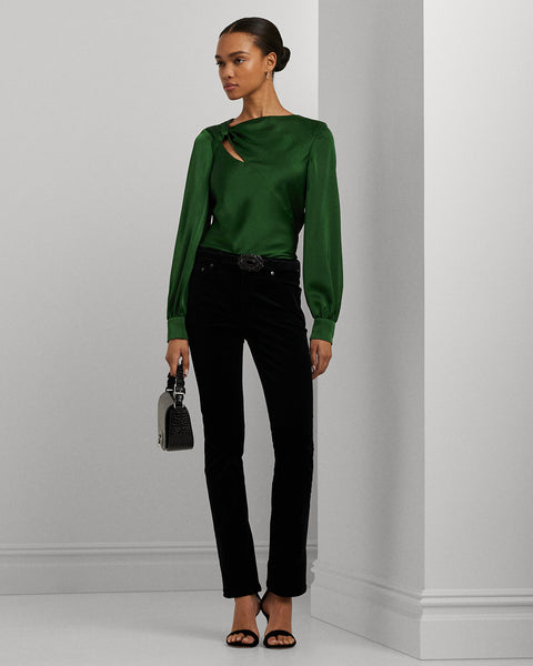 Lauren Ralph Lauren Women's Dark Green Cutout Satin Charmeuse Blouse | Lauren Ralph Lauren In Lebanon