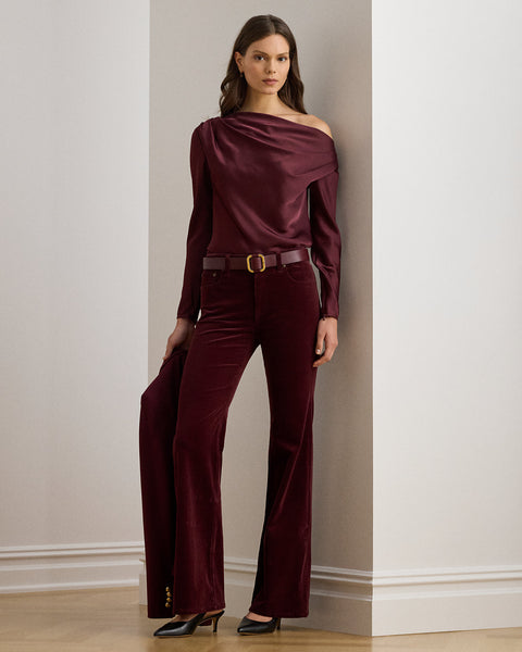 Lauren Ralph Lauren Women's Burgundy  High-waisted flared corduroy Pants |   Lauren Ralph Lauren in Lebanon