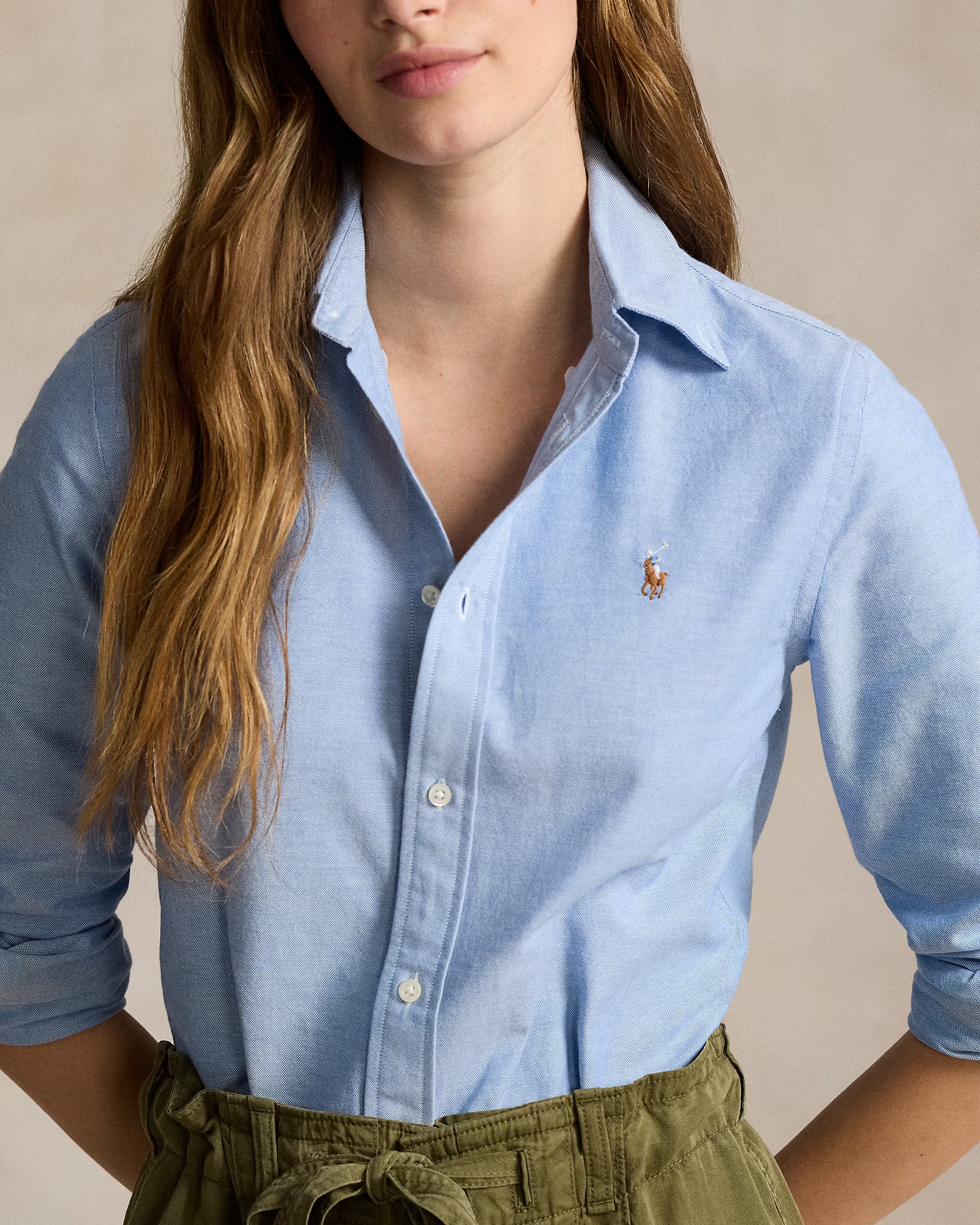 Polo Ralph Lauren Women's Blue The Iconic Stretch Slim Fit Oxford Shirt| Polo Ralph Lauren In Lebanon