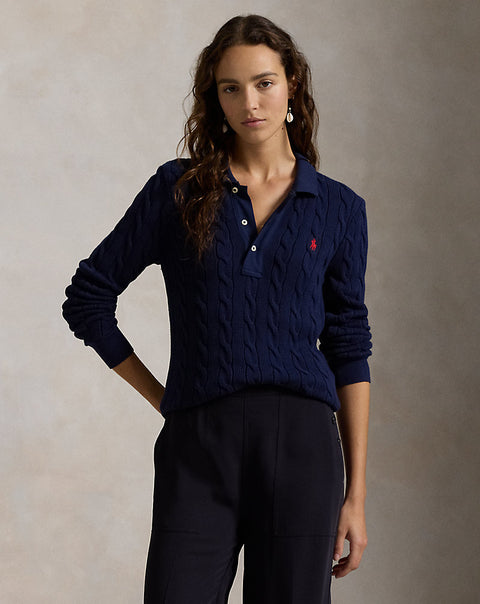 Polo Ralph Lauren Cable-Knit Cotton Long-Sleeve Polo Neck Sweater | Polo Ralph Lauren In Lebanon