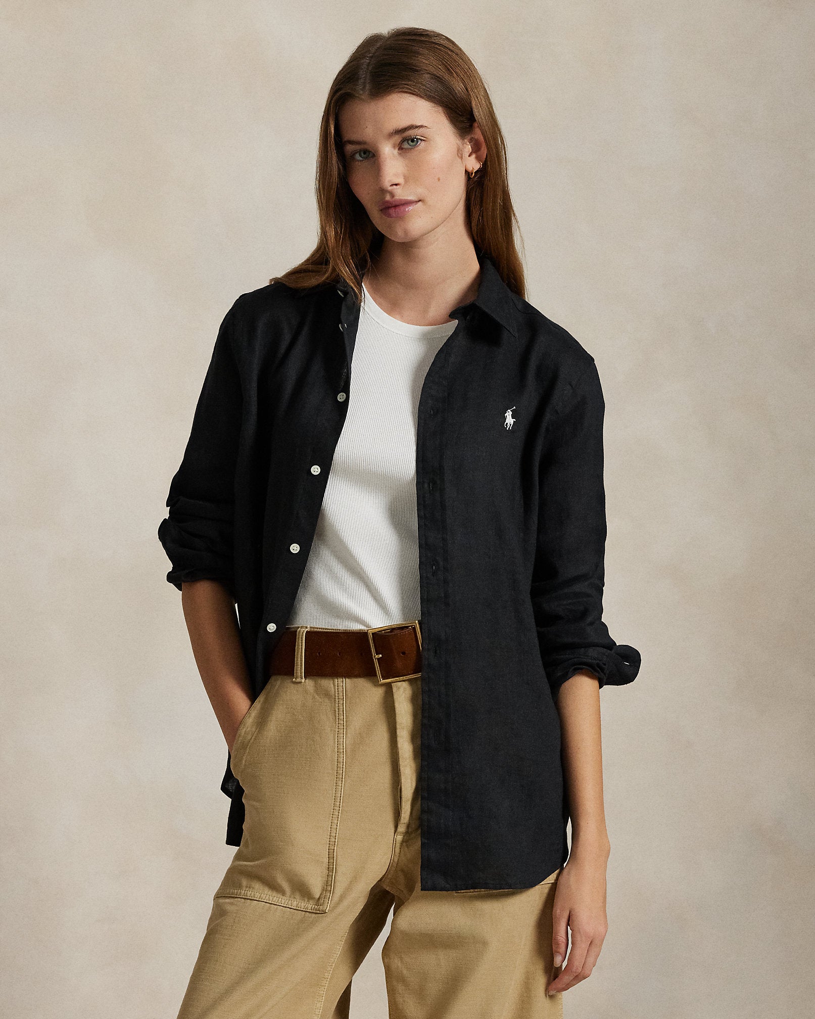 Polo Ralph Lauren Women's Black Classic Fit Linen Shirt | Polo Ralph Lauren In Lebanon