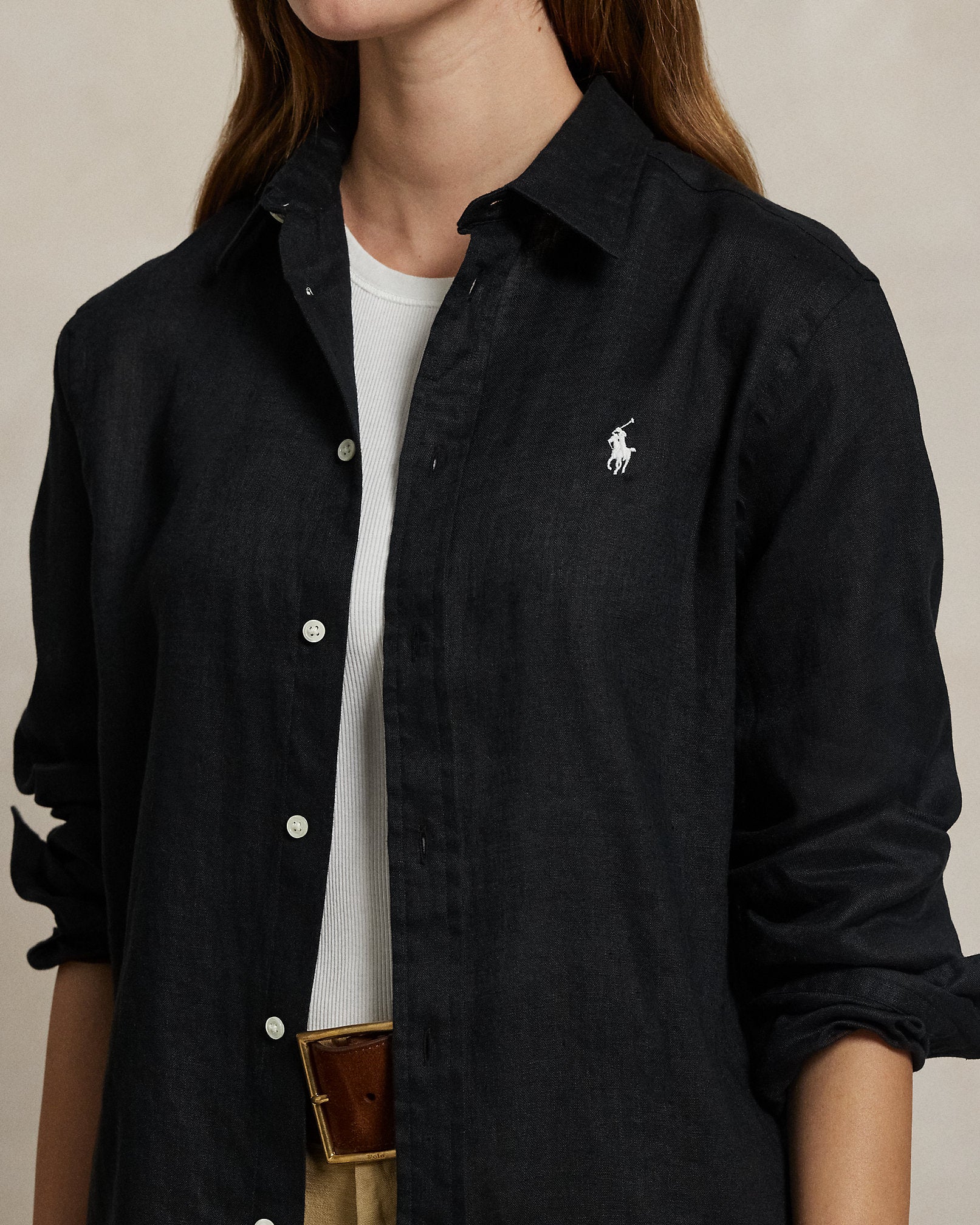 Polo Ralph Lauren Women's Black Classic Fit Linen Shirt | Polo Ralph Lauren In Lebanon