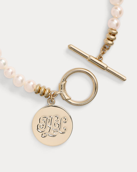 Lauren Ralph Lauren Women's White Gold-Tone Logo Charm & Pearl Bracelet | Lauren Ralph Lauren In Lebanon