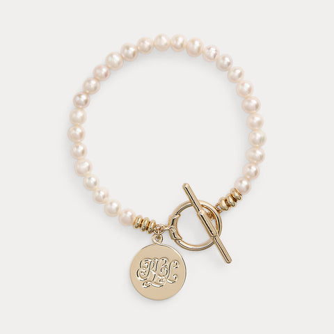 Lauren Ralph Lauren Women's White Gold-Tone Logo Charm & Pearl Bracelet | Lauren Ralph Lauren In Lebanon