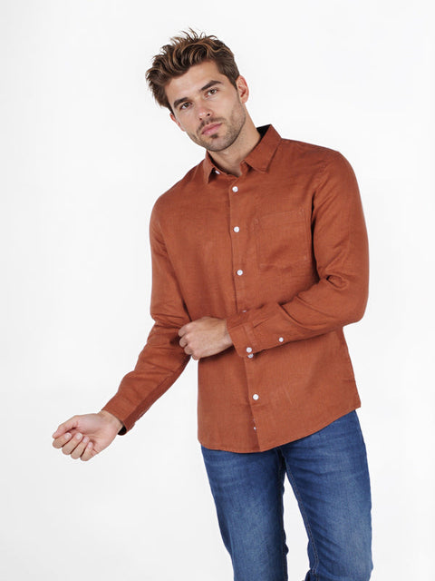 Celio Men's Brown Solid Regular Fit Shirt | Celio in Lebanon