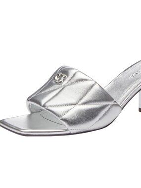 Coach Women's Silver Holly Block-Heel Leather Square-Toe Heeled Sandals | Coach In Lebanon
