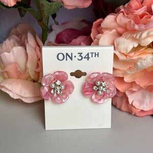 On 34th Women's Pink Flower Crystal Bead Stud Earrings | On 34th In Lebanon