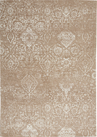 Patterned beige and brown rug with intricate design