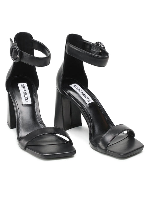 Steve Madden Women's Black Leather Riveting Heeled Sandal |Steve Madden In Lebanon
