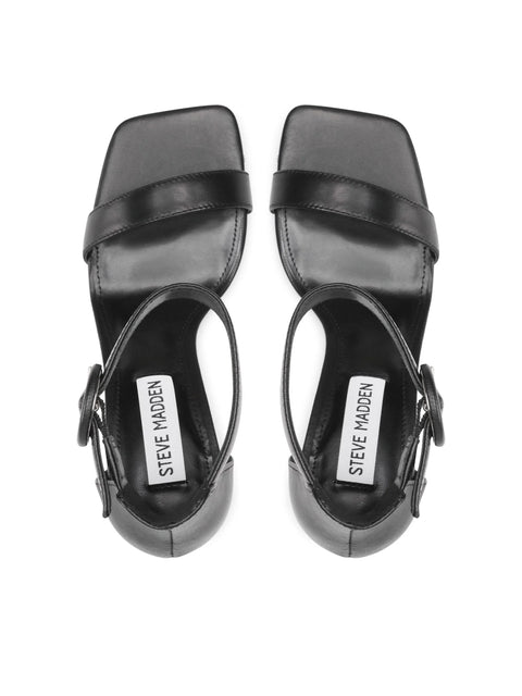 Steve Madden Women's Black Leather Riveting Heeled Sandal |Steve Madden In Lebanon