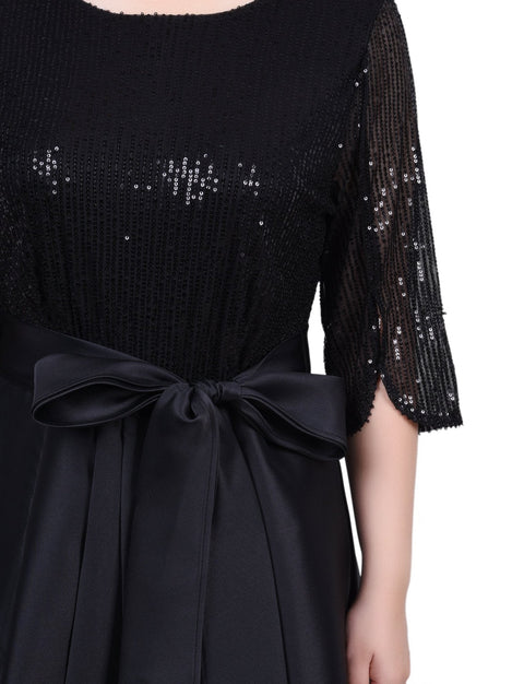 NY Collection Women's Black Sequin and Jacquard Hi-Low Holiday Dress  | NY Collection  in Lebanon