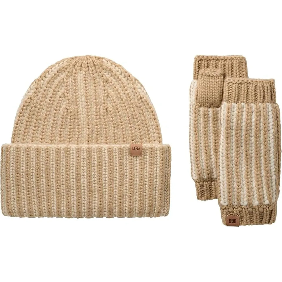 UGG Women's Tan & Off White Chunky Plaited Accessories Set
