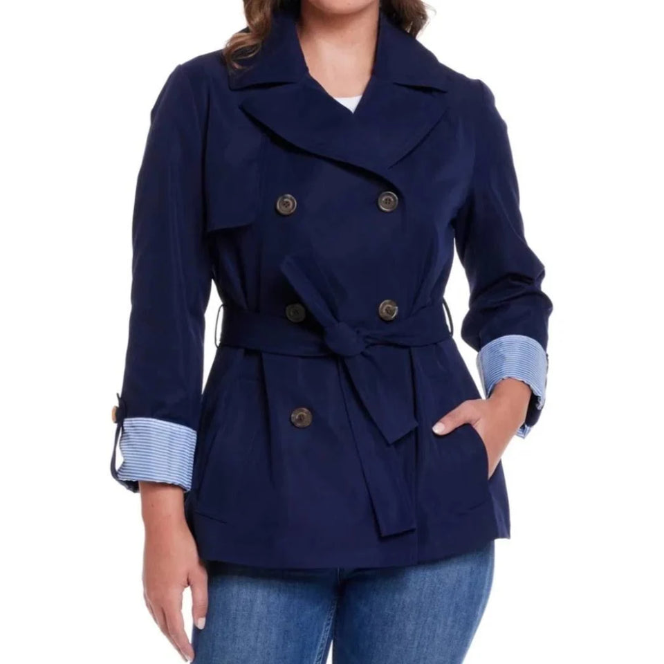 Weatherproof Women's Navy Short Trench Coat