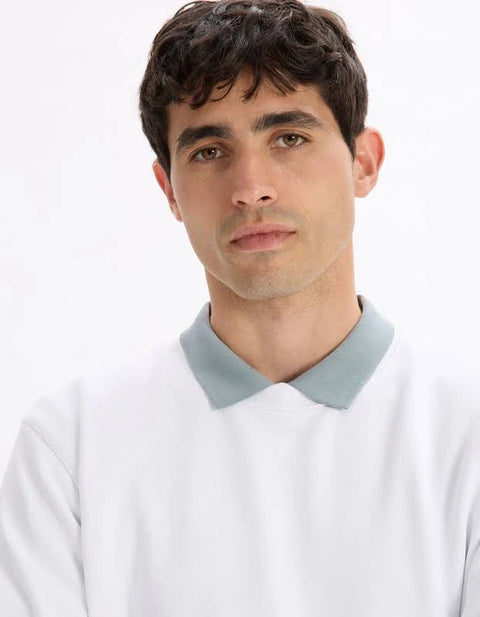 Celio Men's White Contrast Collar Layered-Look Sweatshirt|Celio In Lebanon