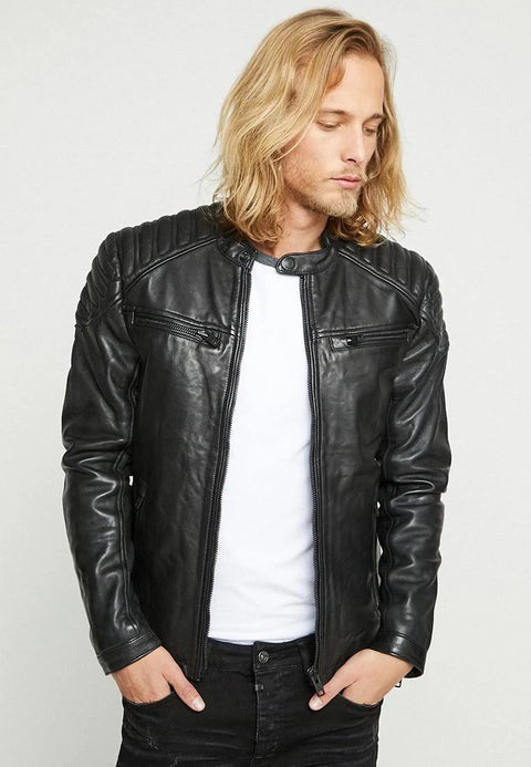 Superdry Men's Black Real Leather Quilted Biker Jacket|Superdry In Lebanon