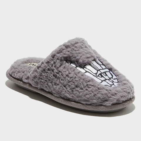 Dluxe By Dearfoams Women's Grey Skeleton Peace Sign Slide Slippers |Dluxe By Dearfoams In Lebanon