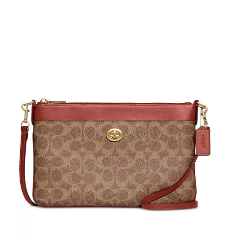 Coach Women's Tan Rust Coated Canvas Signature Polly Crossbody Bag | Coach In Lebanon