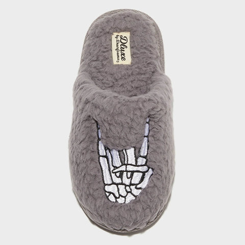 Dluxe By Dearfoams Women's Grey Skeleton Peace Sign Slide Slippers |Dluxe By Dearfoams In Lebanon