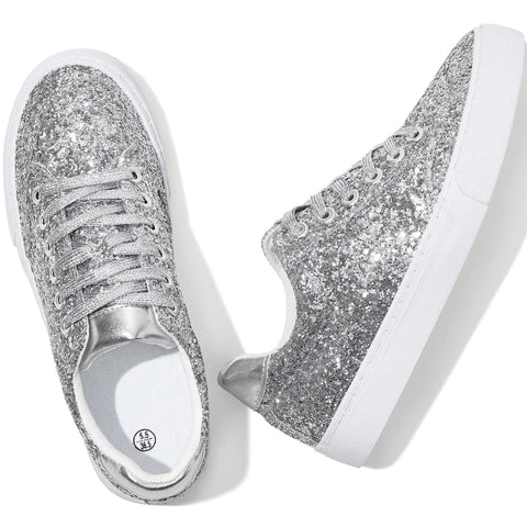 Jeekopeg Unisex Silver Glitter Sparkly Fashion Sneakers | Jeekopeg In Lebanon