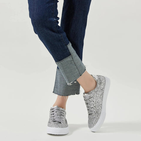 Jeekopeg Unisex Silver Glitter Sparkly Fashion Sneakers | Jeekopeg In Lebanon