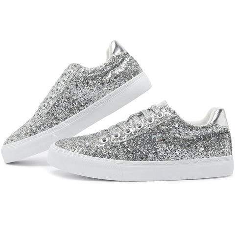 Jeekopeg Unisex Silver Glitter Sparkly Fashion Sneakers | Jeekopeg In Lebanon