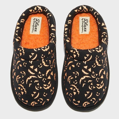 Dluxe By Dearfoams Boy's Black Orange Glow-in-the-Dark Pumpkin Slide Slippers |Dluxe By Dearfoams In Lebanon