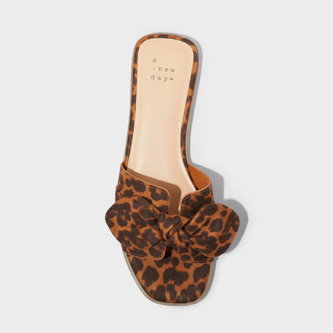 A New Day Women's Light Brown Leopard Maple Bow Flat Slipper | A New Day In Lebanon