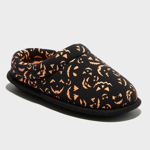 Dluxe By Dearfoams Boy's Black Orange Glow-in-the-Dark Pumpkin Slide Slippers |Dluxe By Dearfoams In Lebanon