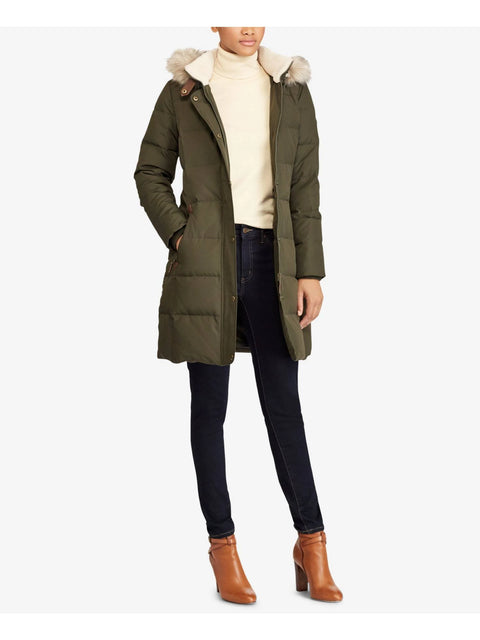 Lauren Ralph Lauren Women's Olive Green Faux-Fur Hooded Puffer Coat | Lauren Ralph Lauren In Lebanon